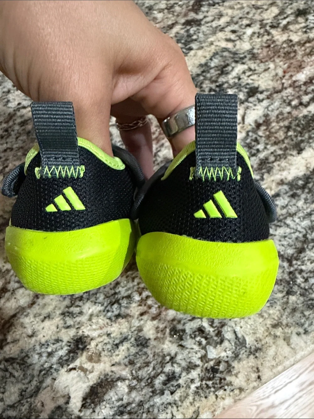 adidas Black and Neon Green Slip-On Kids Athletic Shoes